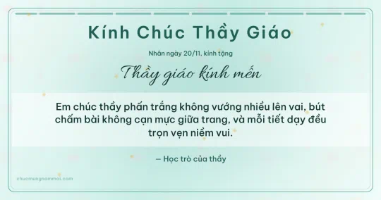 Thiệp cho thầy giáo: Chuỗi chấm ngày 20/11 trên nền xanh ngọc nước