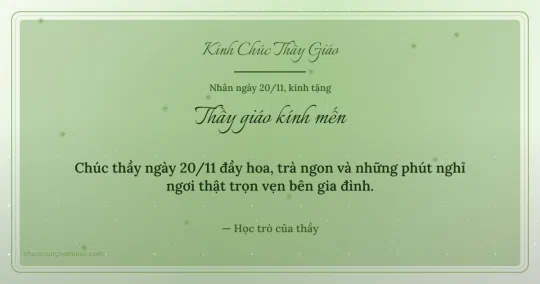 Thiệp ngày 20/11: Xanh lá nước ấm áp tặng thầy giáo