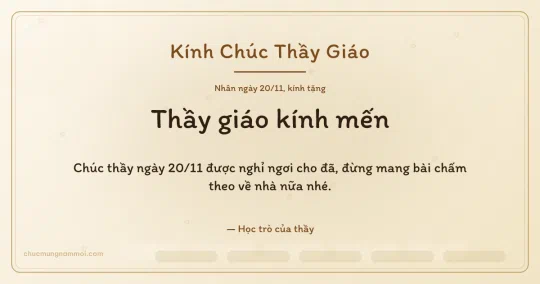 Thiệp ngày 20/11 cho thầy giáo: Bong bóng và sóng nước trên nền ngà kem