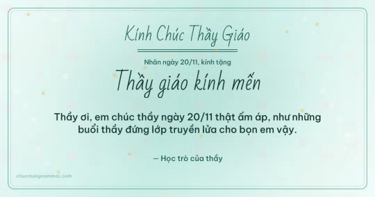Thiệp ngày 20/11 cho thầy giáo: Xanh ngọc nước rạng rỡ, kiểu 6