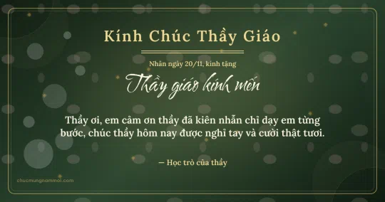 Thiệp ngày 20/11 cho thầy giáo: Bong bóng và kim tuyến vàng trên nền xanh rêu đậm