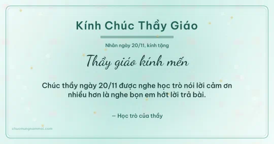 Thiệp ngày 20/11 cho thầy giáo: Xanh ngọc nước rạng rỡ, kiểu 2
