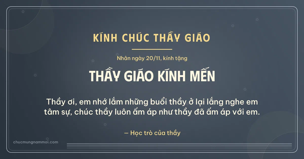 Thiệp ngày 20/11 cho thầy giáo: Đá xanh trang nhã, kiểu 16. Thầy ơi, em nhớ lắm những buổi thầy… (Bản ngang)