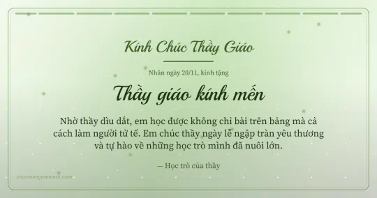 Thiệp ngày 20/11: Xanh lá nước trang nhã tặng thầy giáo