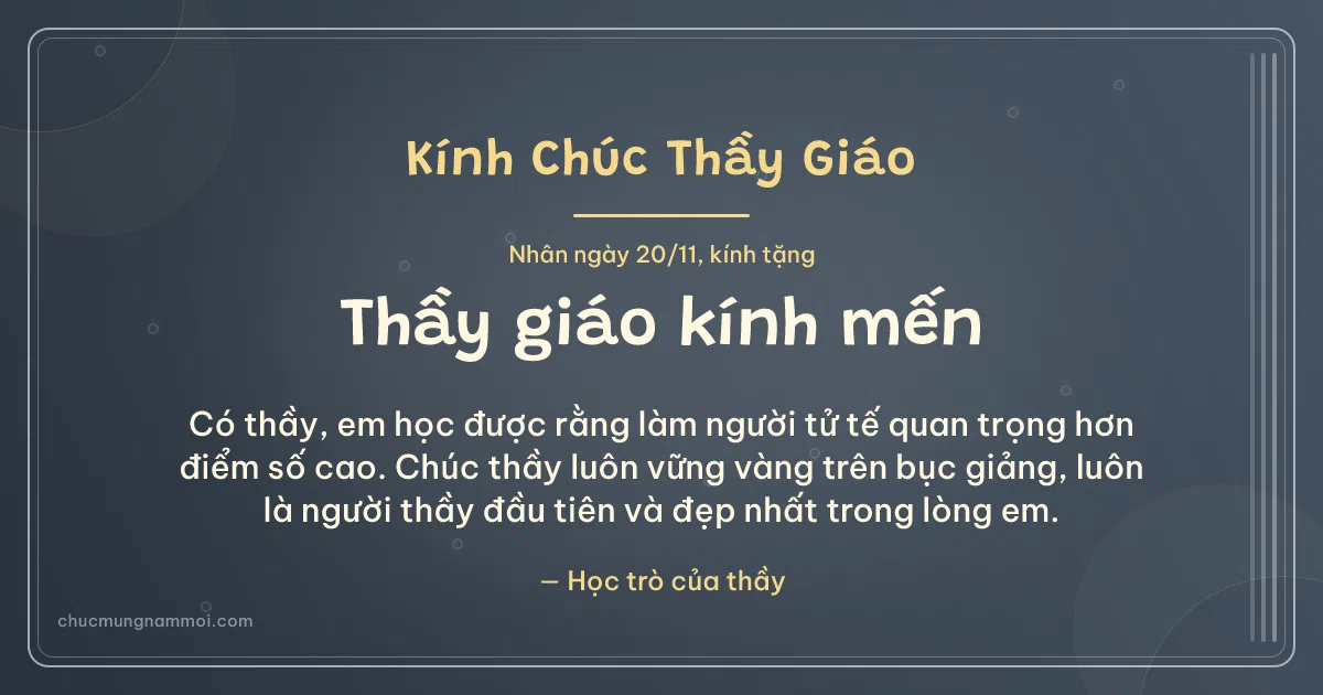 Thiệp ngày 20/11 cho thầy giáo: Đá xanh ấm áp, kiểu 18. Có thầy, em học được… (Bản ngang)