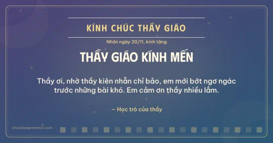Thiệp cho thầy giáo: Ô vuông nhỏ ngày 20/11 trên nền xanh tím
