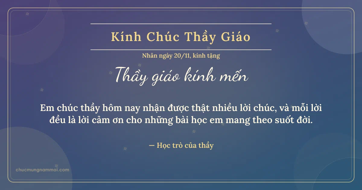 Thiệp ngày 20/11 cho thầy giáo: Đêm hội ấm áp, kiểu 17. Em chúc thầy hôm nay nhận được thật nhiều lời chúc… (Bản ngang)