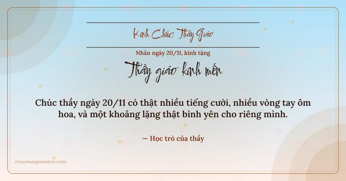 Thiệp ngày 20/11 cho thầy giáo: Bình minh rạng rỡ, kiểu 29. Chúc thầy ngày 20/11 có thật nhiều tiếng cười… (Bản ngang)