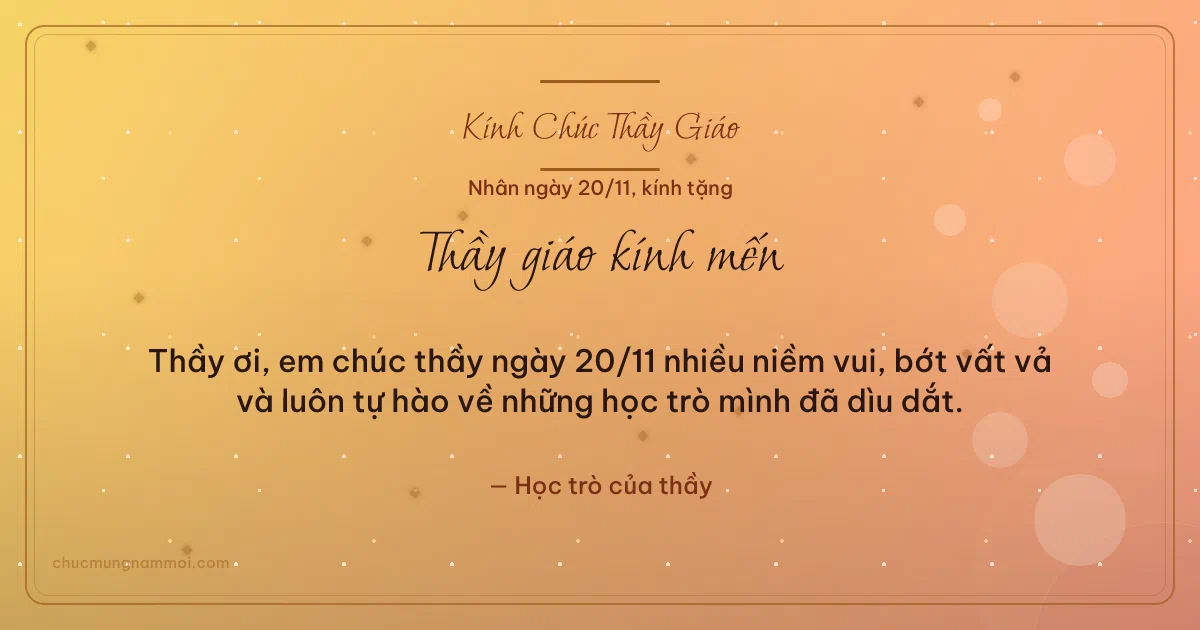 Thiệp ngày 20/11 cho thầy giáo: Nắng sớm tươi mới. Thầy ơi, em chúc thầy ngày 20/11 nhiều niềm vui, bớt vất vả… (Bản ngang)