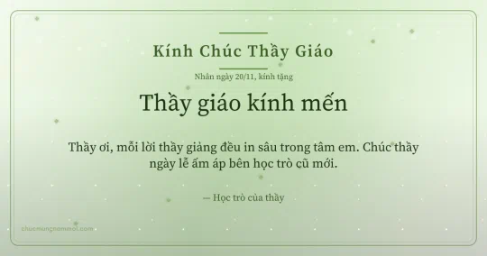 Thiệp ngày 20/11: Xanh lá nước sang trọng tặng thầy giáo