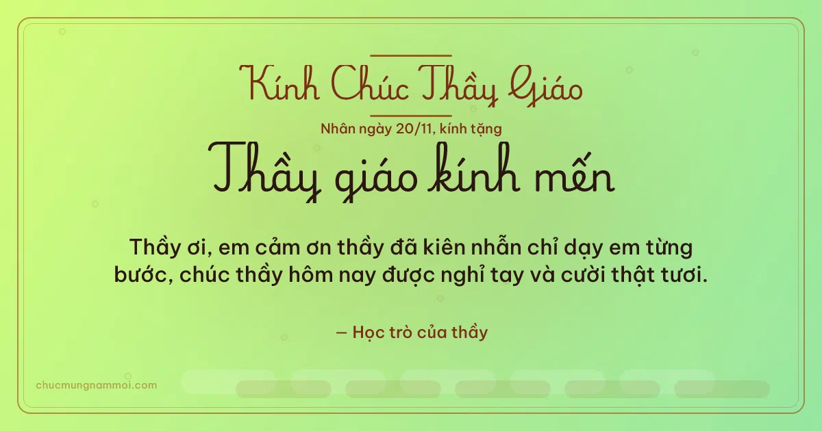 Thiệp ngày 20/11: Sóng nước tặng thầy giáo. Thầy ơi, em cảm ơn thầy đã kiên nhẫn chỉ dạy em từng bước… (Bản ngang)