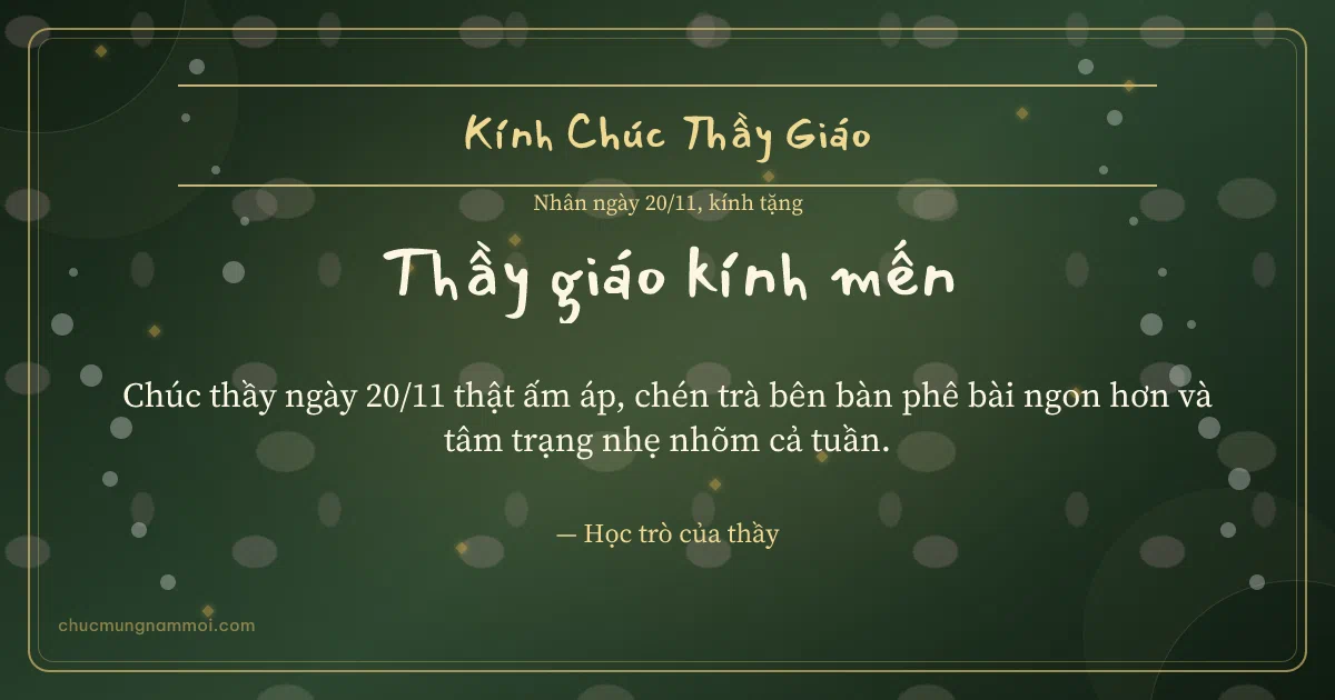 Thiệp ngày 20/11: Mưa chấm tặng thầy giáo. Chúc thầy ngày 20/11 thật ấm áp… (Bản ngang)