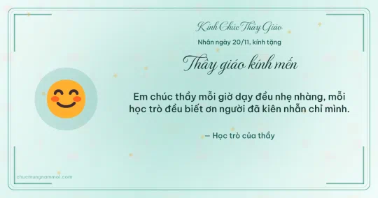 Thiệp ngày 20/11 cho thầy giáo: Mặt cười trên nền xanh ngọc nước