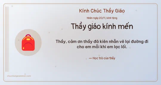 Thiệp ngày 20/11 cho thầy giáo: Cặp sách trên nền sương bạc