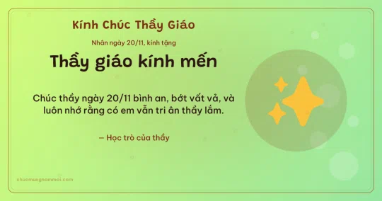 Thiệp ngày 20/11: Ánh lấp lánh tặng thầy giáo