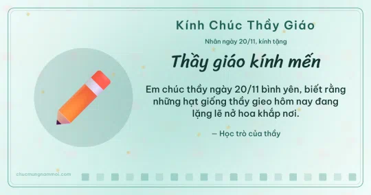 Thiệp ngày 20/11 cho thầy giáo: Bút chì trên nền xanh ngọc nước