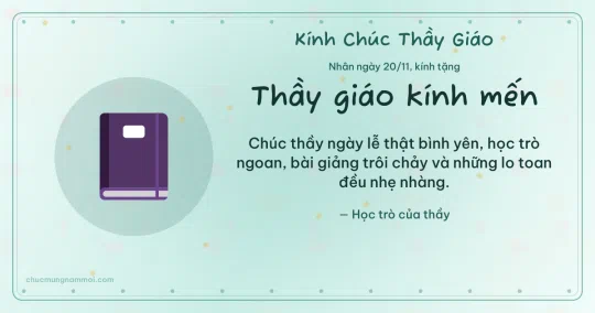 Thiệp ngày 20/11 cho thầy giáo: Quyển vở trên nền xanh ngọc nước