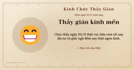 Thiệp ngày 20/11: Mặt cười toe toét tặng thầy giáo