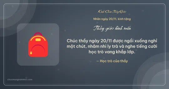 Thiệp ngày 20/11 cho thầy giáo: Cặp sách trên nền xanh đá