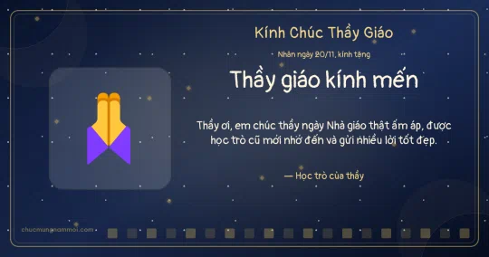 Thiệp cho thầy giáo: Đôi tay cảm ơn ngày 20/11 trên nền xanh than ánh kim