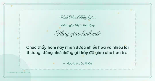 Thiệp ngày 20/11 cho thầy giáo: Xanh ngọc nước trang nhã, kiểu 9