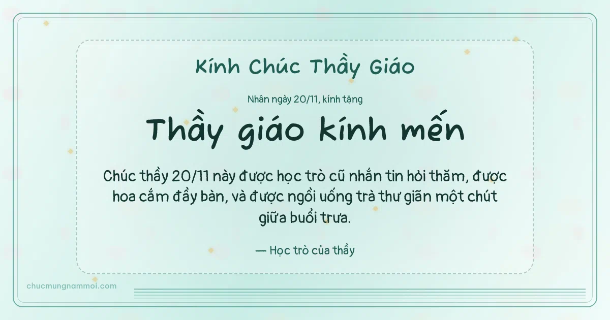 Thiệp cho thầy giáo: Sọc mảnh ngày 20/11, kiểu 11. Chúc thầy 20/11 này được học trò cũ nhắn tin hỏi thăm… (Bản ngang)