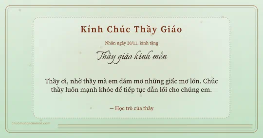 Thiệp ngày 20/11 cho thầy giáo: Trà xanh trang nhã, kiểu 16