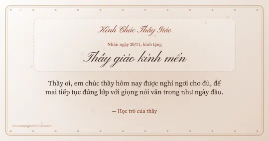 Thiệp ngày 20/11 cho thầy giáo: Giấy dó trang nhã, kiểu 10