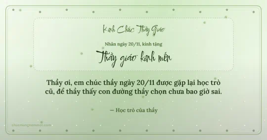 Thiệp ngày 20/11 cho thầy giáo: Xanh lá nước ấm áp, kiểu 9