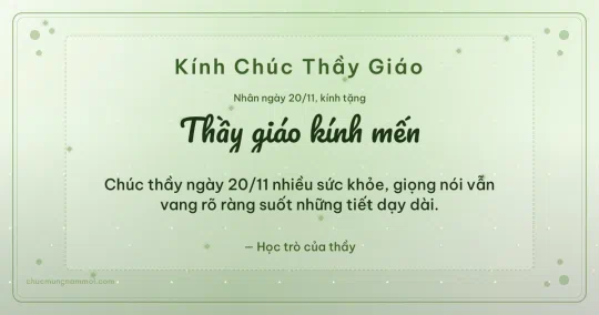 Thiệp ngày 20/11 cho thầy giáo: Chấm nhỏ trên nền xanh lá nước