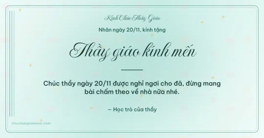 Thiệp ngày 20/11 cho thầy giáo: Sọc dọc và kim tuyến vàng trên nền xanh ngọc nước
