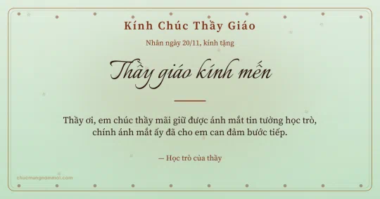 Thiệp ngày 20/11: Trà xanh sang trọng tặng thầy giáo