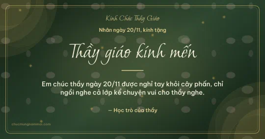 Thiệp ngày 20/11 cho thầy giáo: Xanh rêu vàng kim mùa tri ân