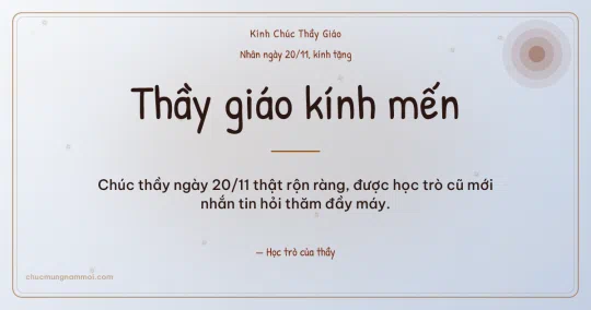 Thiệp ngày 20/11 cho thầy giáo: Nắng mai trên nền sương bạc