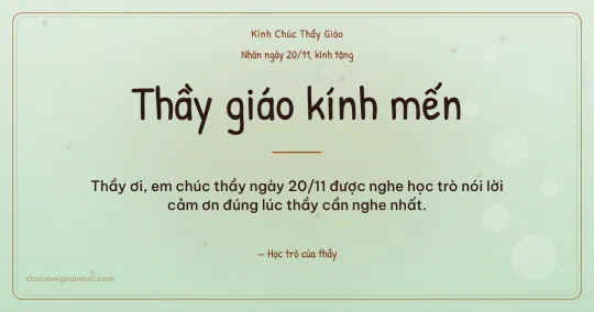 Thiệp ngày 20/11 cho thầy giáo: Trà xanh ấm áp, kiểu 33