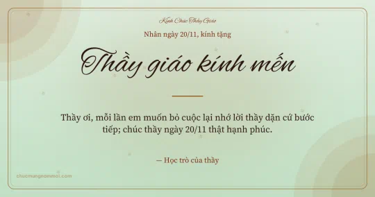 Thiệp ngày 20/11 cho thầy giáo: Trà xanh ấm áp, kiểu 28