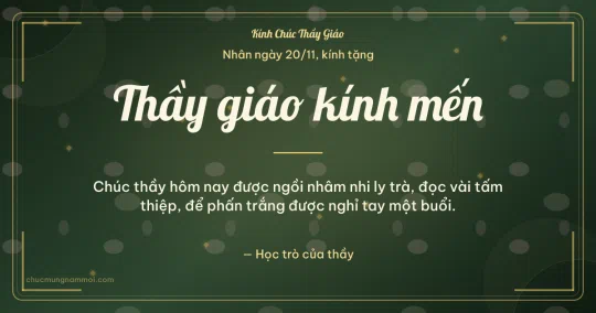 Thiệp cho thầy giáo: Cánh hoa ngày 20/11 trên nền xanh rêu đậm