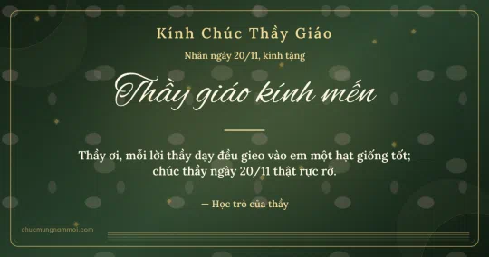 Thiệp ngày 20/11: Xanh rêu vàng kim sang trọng tặng thầy giáo