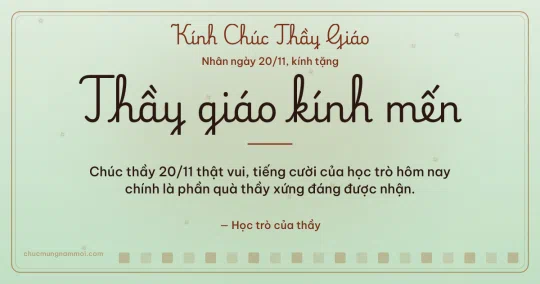 Thiệp ngày 20/11 cho thầy giáo: Trà xanh trang nhã, kiểu 6