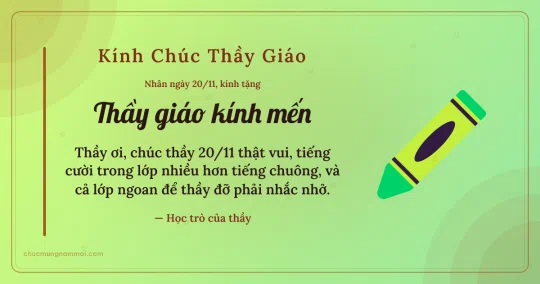 Thiệp cho thầy giáo: Bút sáp màu ngày 20/11 trên nền xanh lúa non