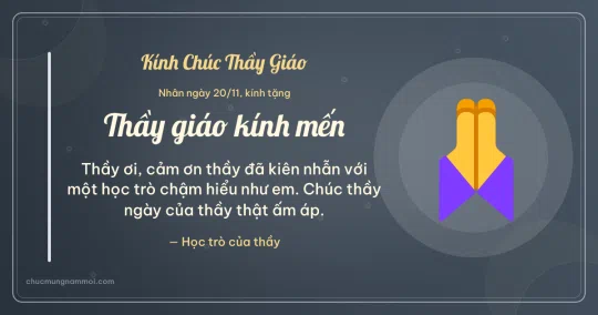 Thiệp cho thầy giáo: Đôi tay cảm ơn ngày 20/11 trên nền xanh đá