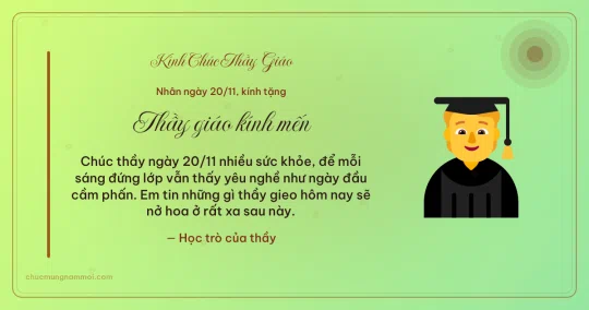 Thiệp ngày 20/11 cho thầy giáo: Học trò trên nền xanh lúa non