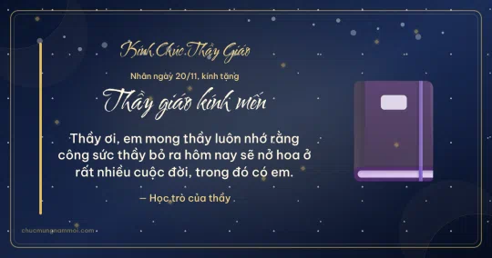 Thiệp ngày 20/11 cho thầy giáo: Quyển vở trên nền xanh than ánh kim