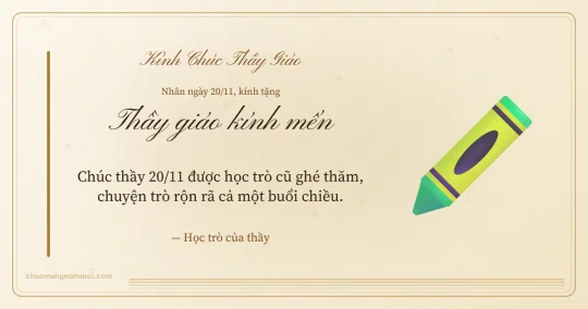 Thiệp ngày 20/11 cho thầy giáo: Bút sáp màu trên nền ngà kem