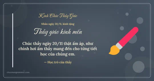 Thiệp cho thầy giáo: Bút lông ngày 20/11 trên nền xanh đá