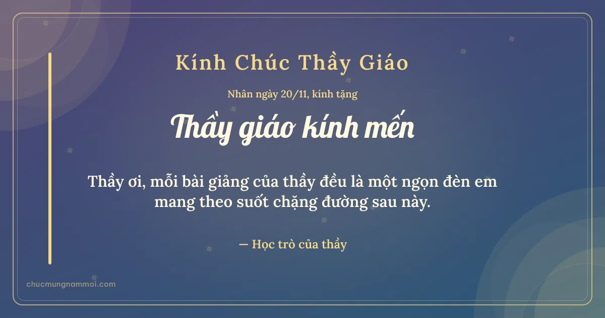 Thiệp ngày 20/11: Vòng đồng tâm tặng thầy giáo. Thầy ơi, mỗi bài giảng… (Bản ngang)