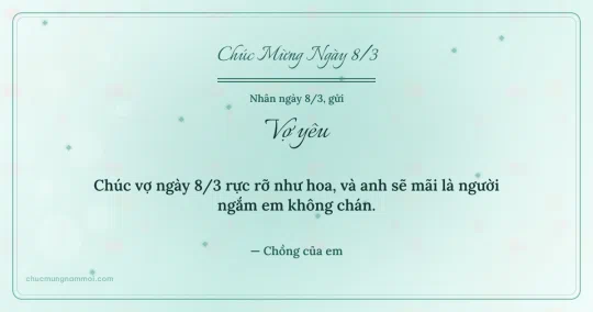 Thiệp cho vợ: Kim tuyến ngày 8/3 trên nền xanh ngọc nước