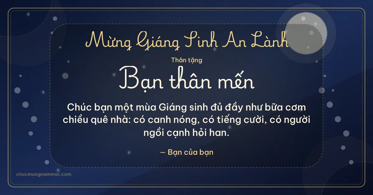 Thiệp Giáng sinh cho bạn bè: Mưa chấm đêm Noel. Chúc bạn một mùa Giáng sinh đủ đầy… (Bản ngang)