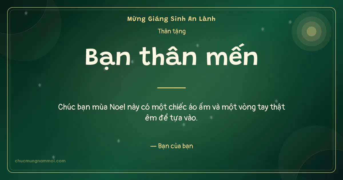 Thiệp Giáng sinh cho bạn bè: Tuyết rơi đêm Noel trên nền xanh ngọc. Chúc bạn mùa Noel này có một chiếc áo ấm… (Bản ngang)