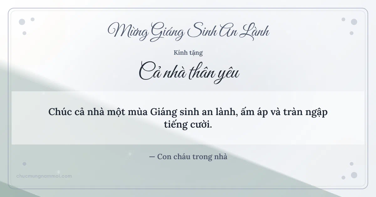 Thiệp Giáng sinh cho gia đình: Tuyết rơi và chấm nhỏ. Chúc cả nhà một mùa Giáng sinh an lành, ấm áp… (Bản ngang)